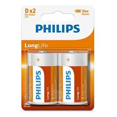 PHILIPS LONGLIFE ZINC D BATTERIES 1.5V 2 PACK - Clearance Sale - Light Market